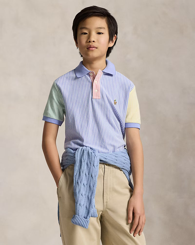 Striped Oxford Mesh Polo Shirt