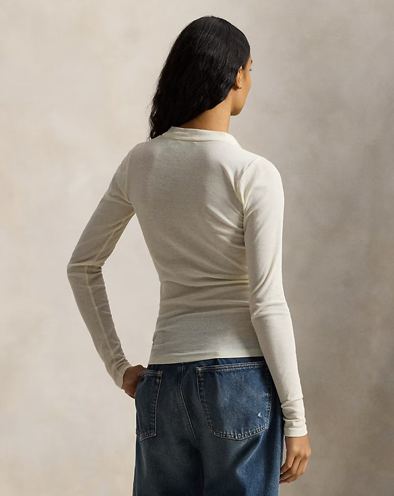 Ribbed Crepe Henley Shirt