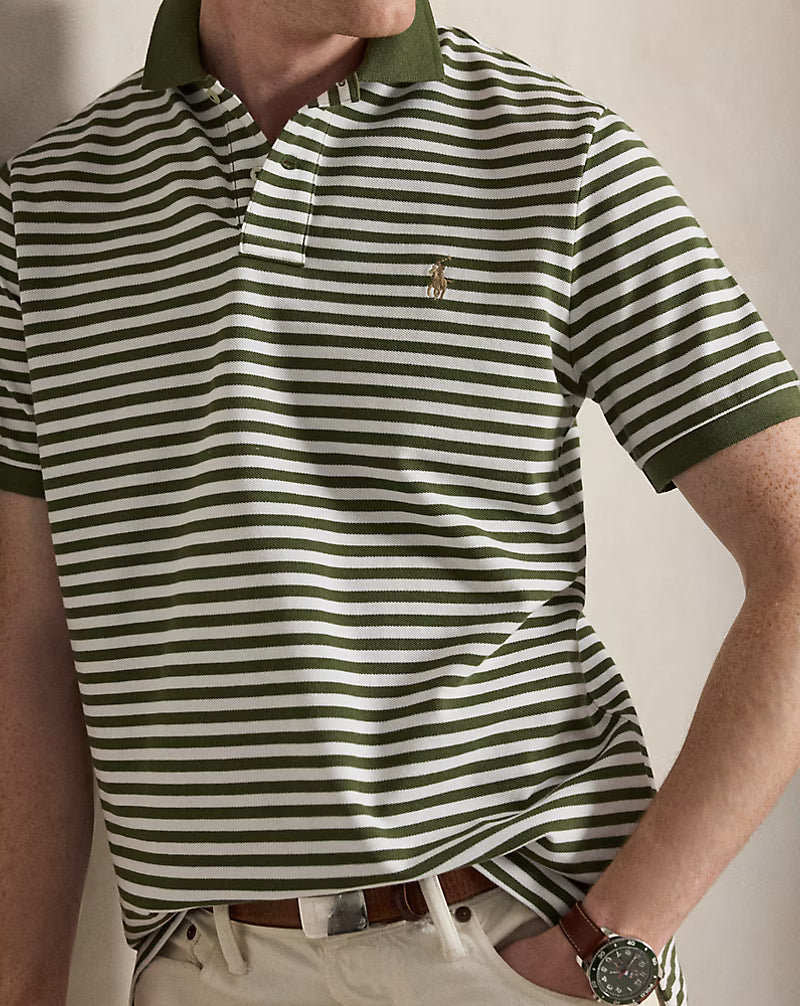 Classic Fit Striped Mesh Polo Shirt