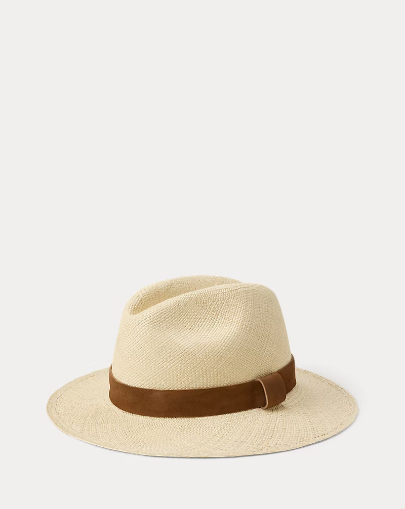 Suede-Trim Toquilla Straw Fedora