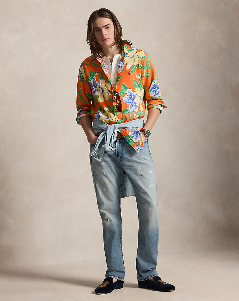 Classic Fit Tropical Floral Linen Shirt