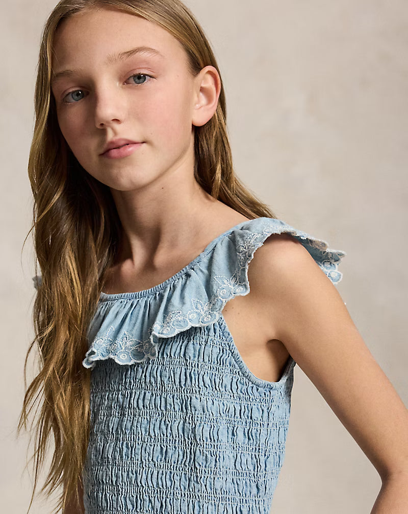 Blueberry-Overlay Indigo Chambray Dress