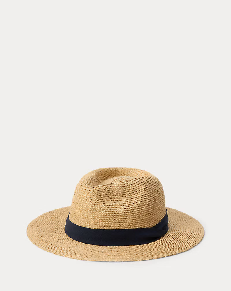 Poplin-Trim Raffia Fedora
