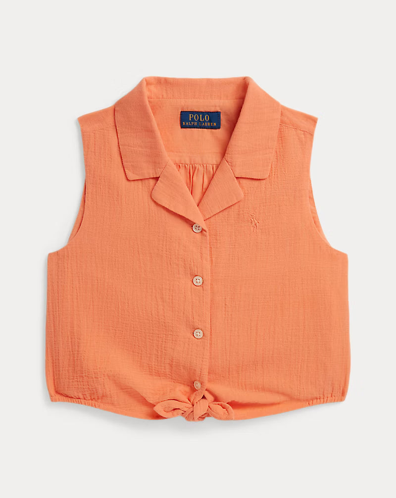 Tie-Front Cotton Gauze Sleeveless Top
