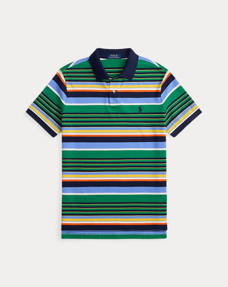 Classic Fit Striped Mesh Polo Shirt