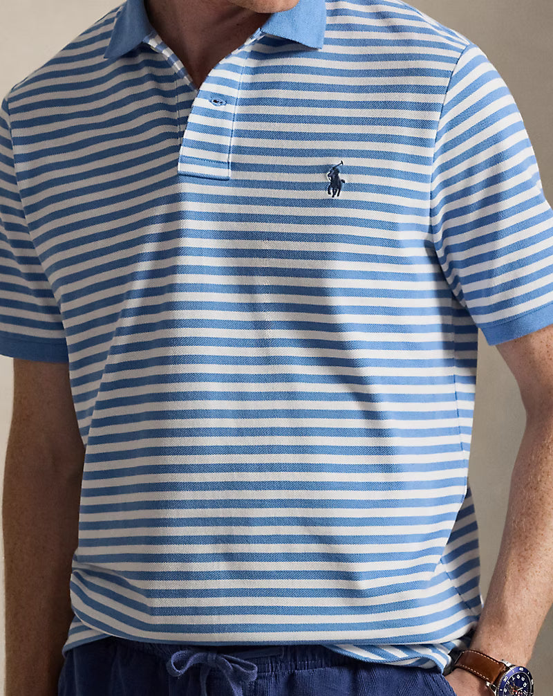 Classic Fit Striped Mesh Polo Shirt
