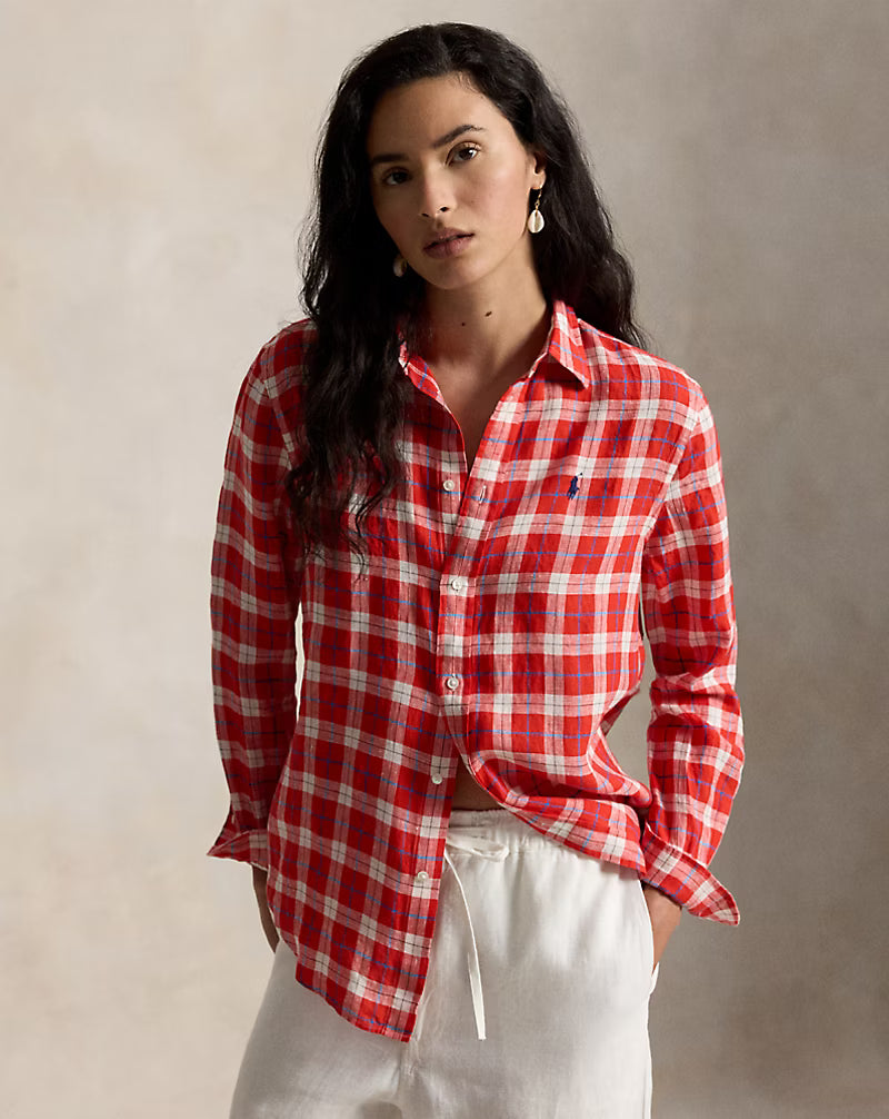 Classic Fit Plaid Linen Shirt