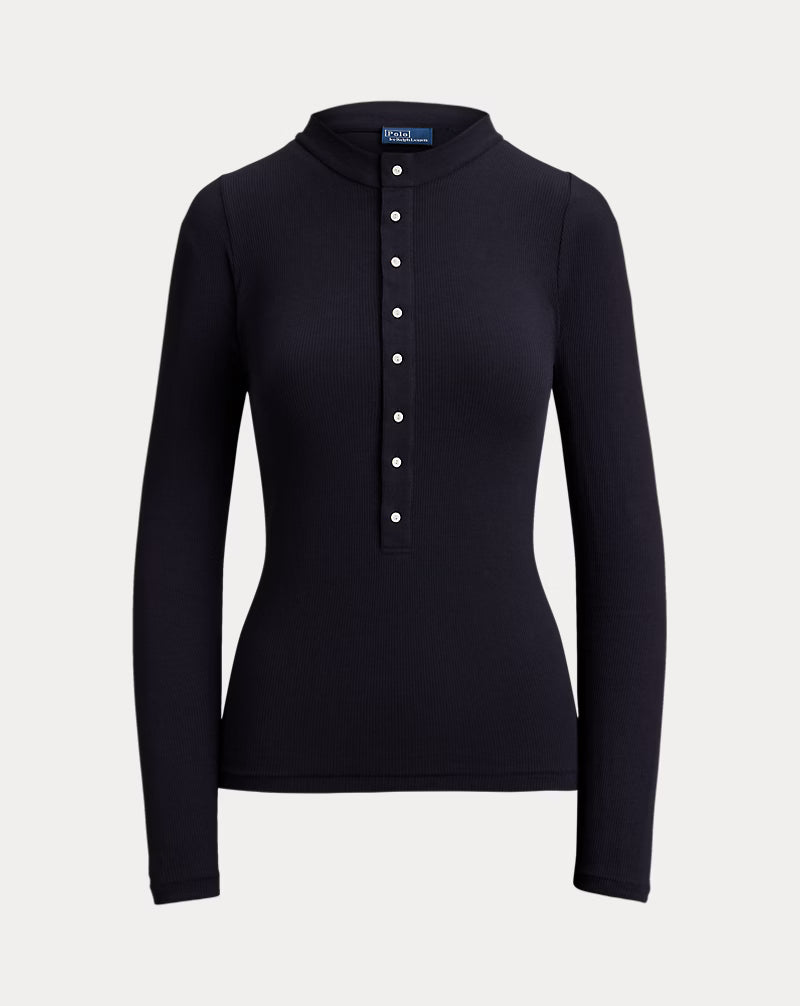 Ribbed Crepe Henley Shirt