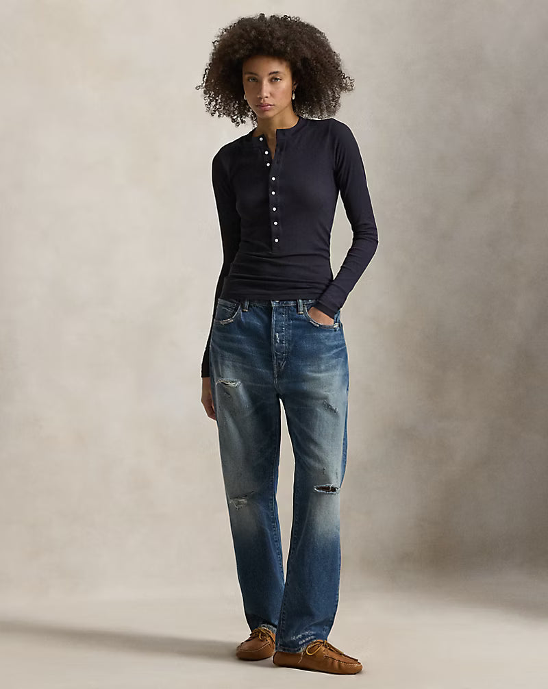 Ribbed Crepe Henley Shirt