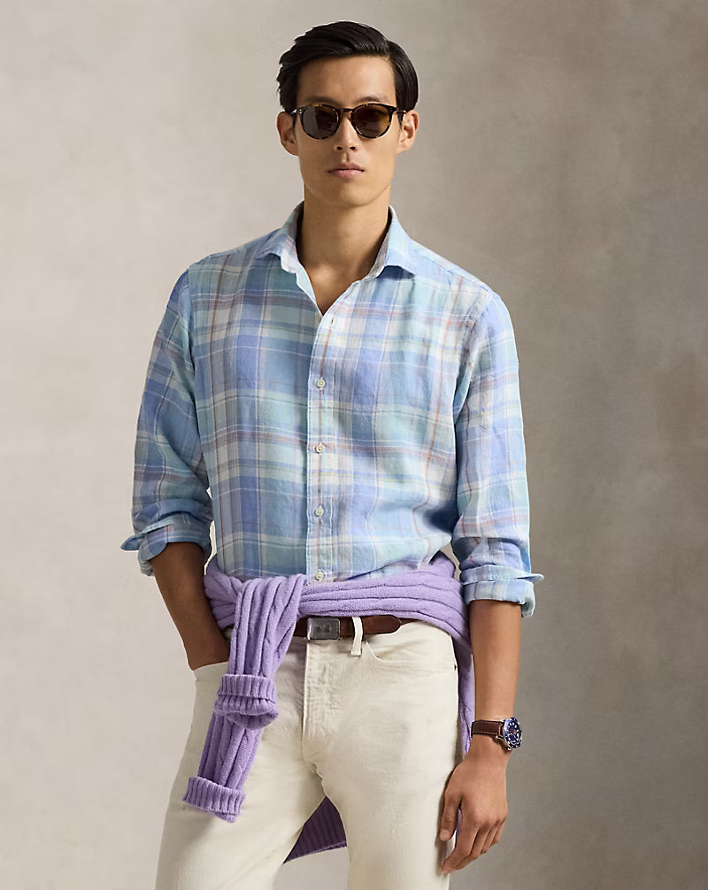 Classic Fit Plaid Slub Linen Shirt