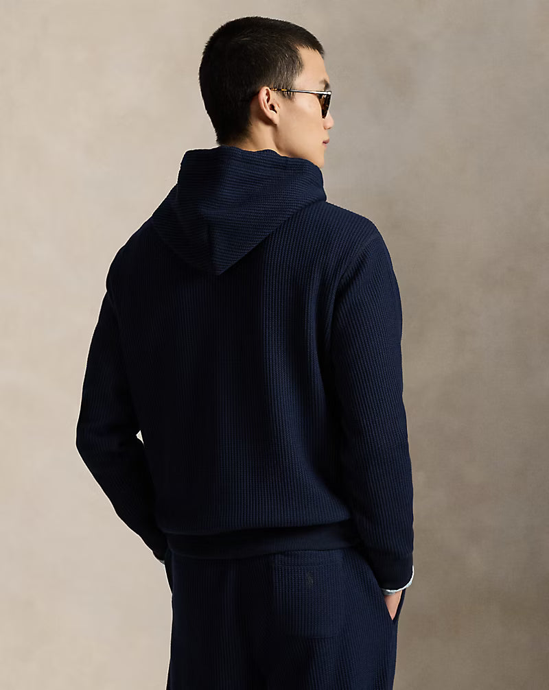 Waffle-Knit Fleece Hoodie