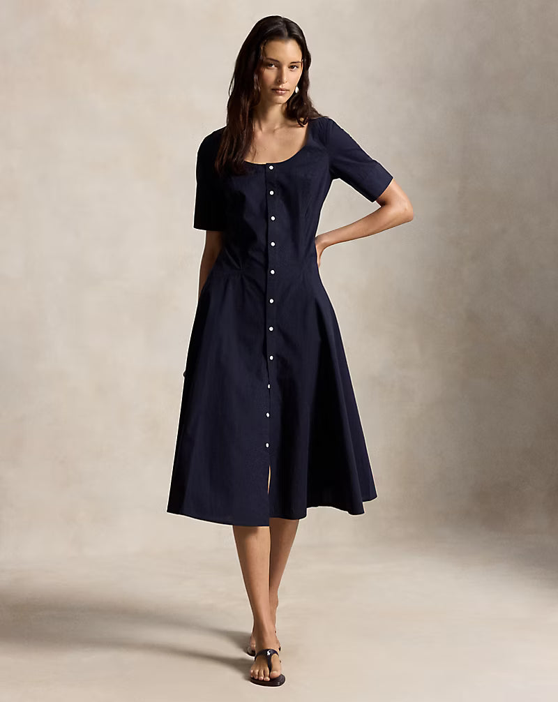 Cotton Canvas Scoopneck Dress